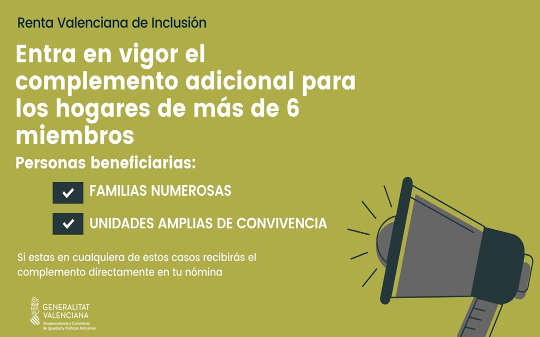 familias numerosas, renta valenciana de inclusión, complemento